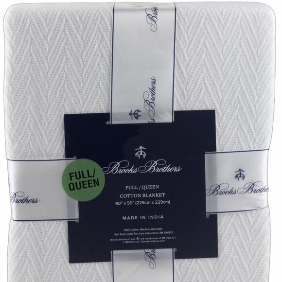 NEW Brooks Brothers Chevron Pattern Cotton Throw Blanket 90" x 90" (Full/Queen) - Picture 1 of 2